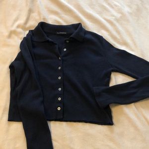 Brandy Melville ribbed long-sleeve button-up top